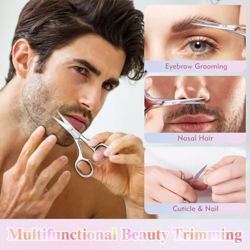 ZASZO 3.8 Inch Silver Eyebrow Scissors - Stainless Steel Small Scissors for Personal Care, Professional Grooming for Eyebrows, Mustache & Beard Hair Trimming - görsel 8