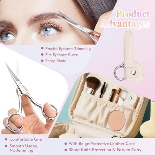ZASZO 3.8 Inch Silver Eyebrow Scissors - Stainless Steel Small Scissors for Personal Care, Professional Grooming for Eyebrows, Mustache & Beard Hair Trimming - görsel 10