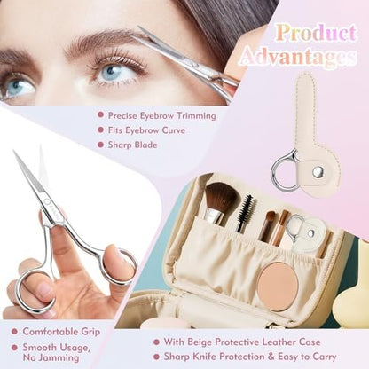 ZASZO 3.8 Inch Silver Eyebrow Scissors - Stainless Steel Small Scissors for Personal Care, Professional Grooming for Eyebrows, Mustache & Beard Hair Trimming