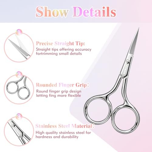 ZASZO 3.8 Inch Silver Eyebrow Scissors - Stainless Steel Small Scissors for Personal Care, Professional Grooming for Eyebrows, Mustache & Beard Hair Trimming - görsel 14