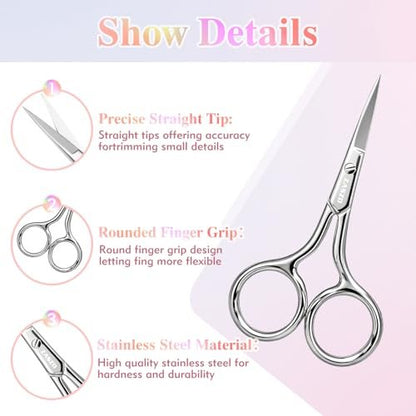 ZASZO 3.8 Inch Silver Eyebrow Scissors - Stainless Steel Small Scissors for Personal Care, Professional Grooming for Eyebrows, Mustache & Beard Hair Trimming