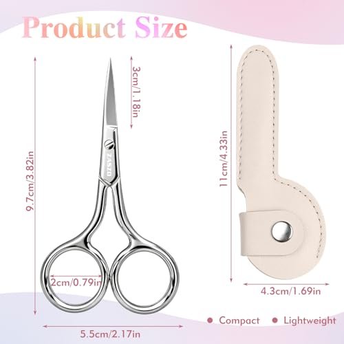 ZASZO 3.8 Inch Silver Eyebrow Scissors - Stainless Steel Small Scissors for Personal Care, Professional Grooming for Eyebrows, Mustache & Beard Hair Trimming - görsel 4