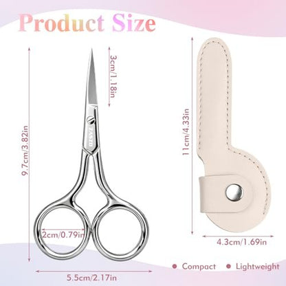 ZASZO 3.8 Inch Silver Eyebrow Scissors - Stainless Steel Small Scissors for Personal Care, Professional Grooming for Eyebrows, Mustache & Beard Hair Trimming