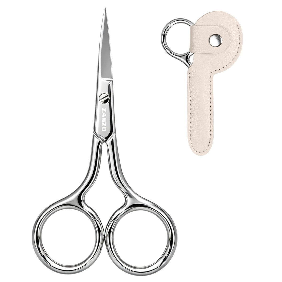 ZASZO 3.8 Inch Silver Eyebrow Scissors - Stainless Steel Small Scissors for Personal Care, Professional Grooming for Eyebrows, Mustache & Beard Hair Trimming - görsel 1