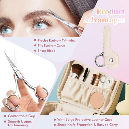 ZASZO 3.8 Inch Silver Eyebrow Scissors - Stainless Steel Small Scissors for Personal Care, Professional Grooming for Eyebrows, Mustache & Beard Hair Trimming