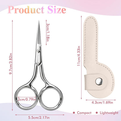 ZASZO 3.8 Inch Silver Eyebrow Scissors - Stainless Steel Small Scissors for Personal Care, Professional Grooming for Eyebrows, Mustache & Beard Hair Trimming