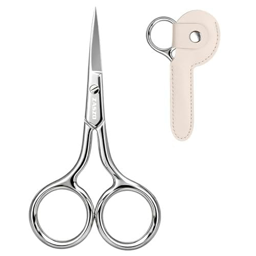 ZASZO 3.8 Inch Silver Eyebrow Scissors - Stainless Steel Small Scissors for Personal Care, Professional Grooming for Eyebrows, Mustache & Beard Hair Trimming - görsel 2