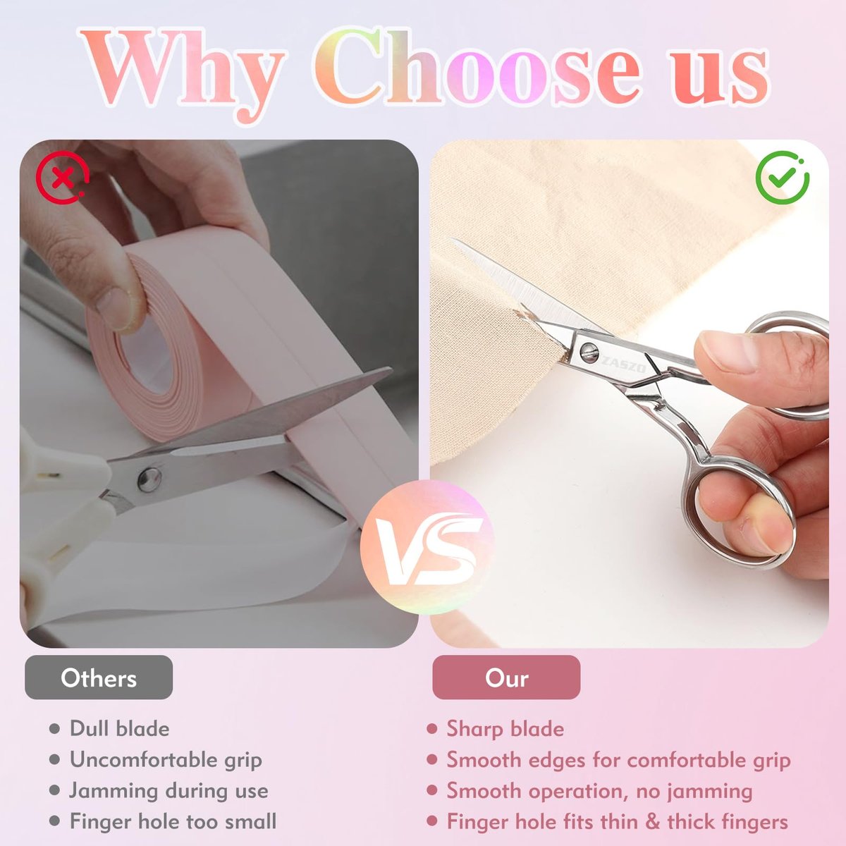 ZASZO 3.8 Inch Silver Eyebrow Scissors - Stainless Steel Small Scissors for Personal Care, Professional Grooming for Eyebrows, Mustache & Beard Hair Trimming - görsel 11