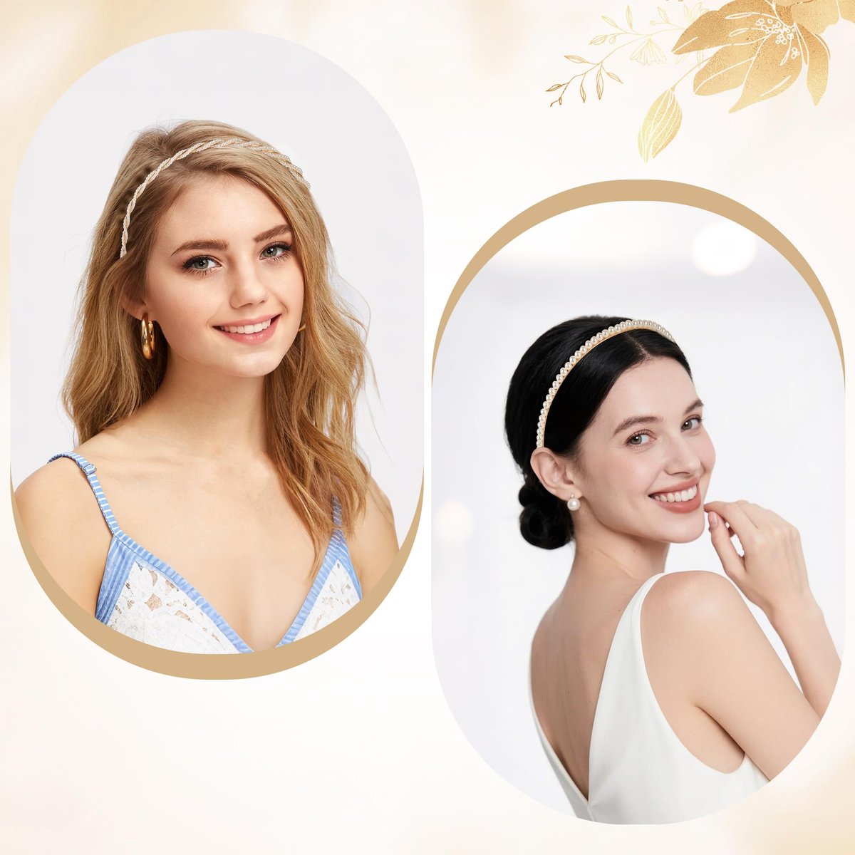 LYroo 10-Pack Fashion Wide Headbands - Cute Thin Metal Headbands with Pearl Accents, No-Slip Hair Accessories for Women and Girls Avelisse