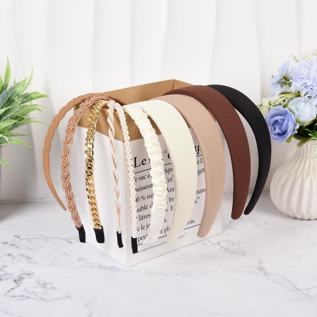 LYroo 10-Pack Fashion Wide Headbands - Cute Thin Metal Headbands with Pearl Accents, No-Slip Hair Accessories for Women and Girls Avelisse