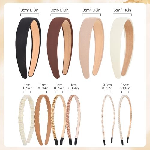 LYroo 10-Pack Fashion Wide Headbands - Cute Thin Metal Headbands with Pearl Accents, No-Slip Hair Accessories for Women and Girls Avelisse
