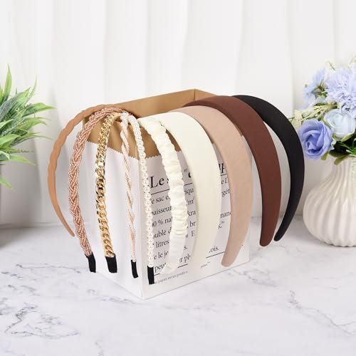 LYroo 10-Pack Fashion Wide Headbands - Cute Thin Metal Headbands with Pearl Accents, No-Slip Hair Accessories for Women and Girls Avelisse