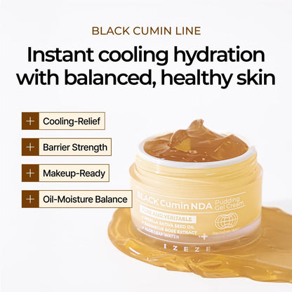IZEZE Black Cumin NDA Pudding Gel Cream - Mattifying Moisturizer, Lightweight Face Gel, Oil Control & Absorbing, Korean Face Moisturizer with Thymoquinone, 1.69 fl.oz