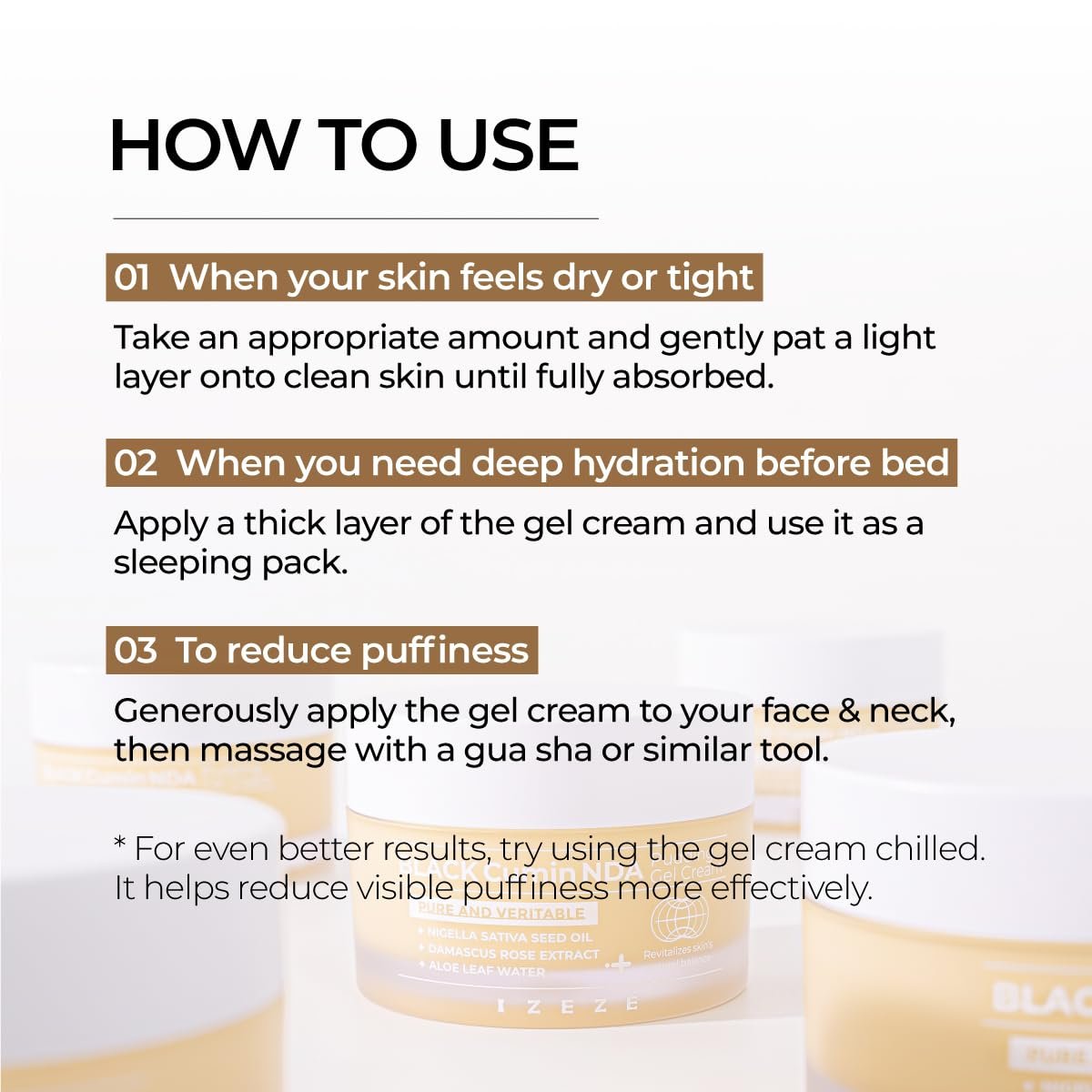 IZEZE Black Cumin NDA Pudding Gel Cream - Mattifying Moisturizer, Lightweight Face Gel, Oil Control & Absorbing, Korean Face Moisturizer with Thymoquinone, 1.69 fl.oz - görsel 15