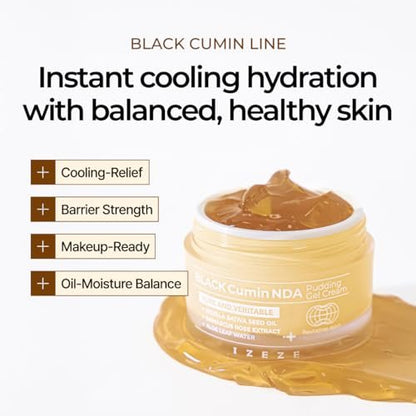 IZEZE Black Cumin NDA Pudding Gel Cream - Mattifying Moisturizer, Lightweight Face Gel, Oil Control & Absorbing, Korean Face Moisturizer with Thymoquinone, 1.69 fl.oz
