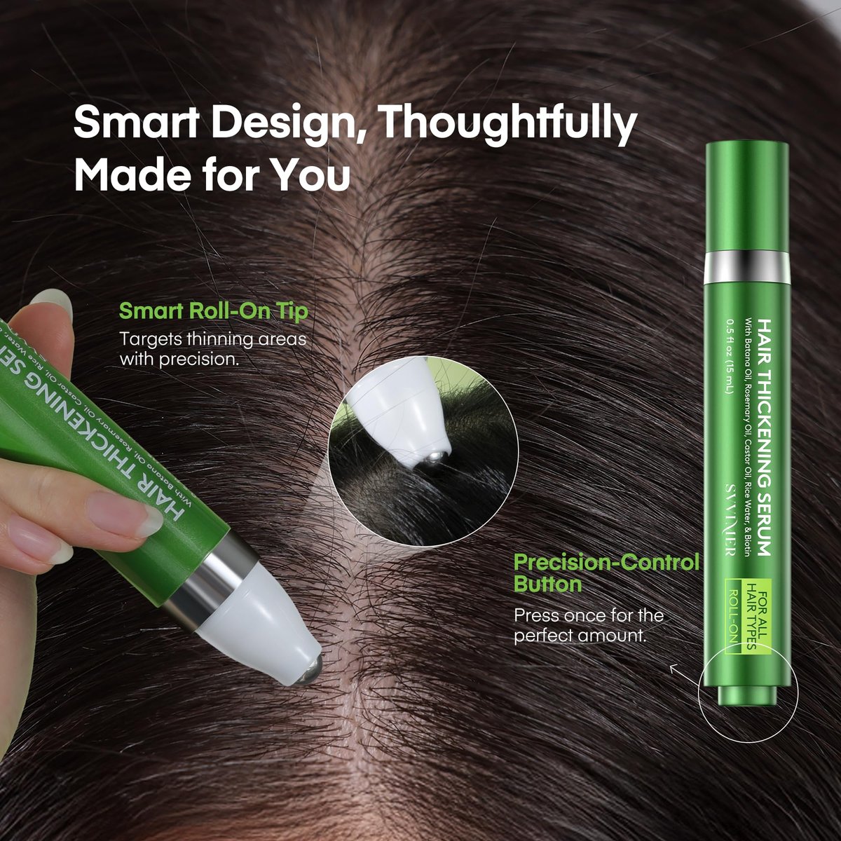 Svvimer Hair Growth Serum Roll On - Rosemary & Batana Oil, Biotin Thickening Scalp Serum for Thinning Hair - for Women and Men, 2 Pack (15ml Each) Avelisse