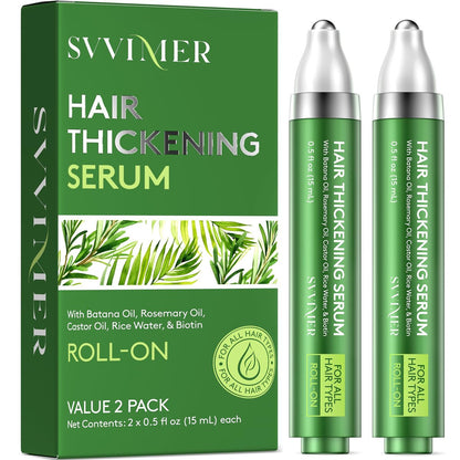 Svvimer Hair Growth Serum Roll On - Rosemary & Batana Oil, Biotin Thickening Scalp Serum for Thinning Hair - for Women and Men, 2 Pack (15ml Each) Avelisse