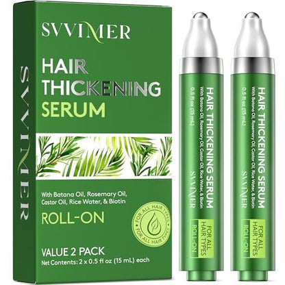 Svvimer Hair Growth Serum Roll On - Rosemary & Batana Oil, Biotin Thickening Scalp Serum for Thinning Hair - for Women and Men, 2 Pack (15ml Each) Avelisse