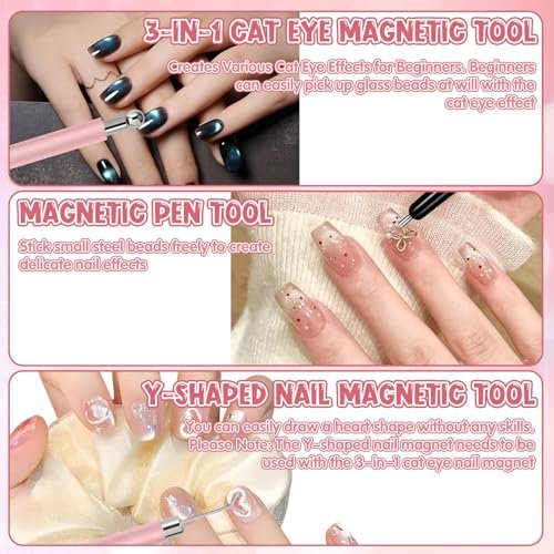 4Pcs Professional Cat Eye Magnet for Nails Kit with Heart Shaper Tool | 3-in-1 Nail Art Pen for Stunning French, Wide & Heart Designs | Black Bead-Attracting Pen for Home & Salon Use - görsel 8