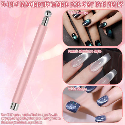 4Pcs Professional Cat Eye Magnet for Nails Kit with Heart Shaper Tool | 3-in-1 Nail Art Pen for Stunning French, Wide & Heart Designs | Black Bead-Attracting Pen for Home & Salon Use