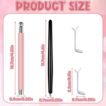 4Pcs Professional Cat Eye Magnet for Nails Kit with Heart Shaper Tool | 3-in-1 Nail Art Pen for Stunning French, Wide & Heart Designs | Black Bead-Attracting Pen for Home & Salon Use