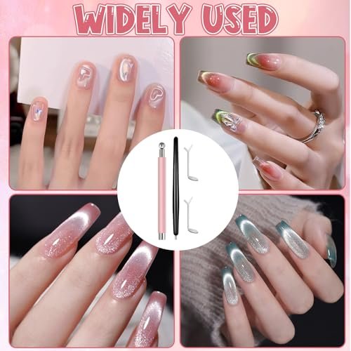 4Pcs Professional Cat Eye Magnet for Nails Kit with Heart Shaper Tool | 3-in-1 Nail Art Pen for Stunning French, Wide & Heart Designs | Black Bead-Attracting Pen for Home & Salon Use - görsel 14