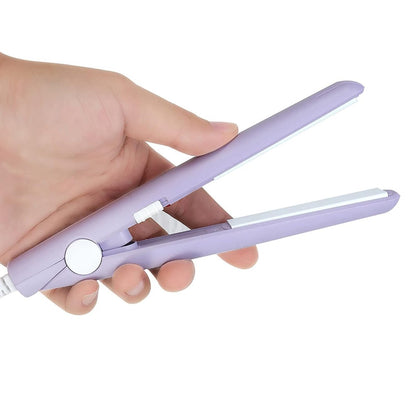 HuGuWdy Mini Hair Straightener - 2 in 1 Straight & Curl, Travel Size Flat Iron with Tourmaline Ceramic Plates, US Plug (Purple) Avelisse