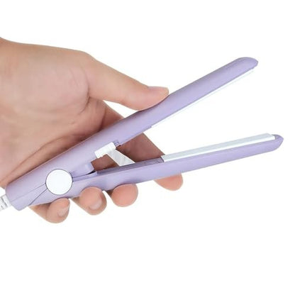 HuGuWdy Mini Hair Straightener - 2 in 1 Straight & Curl, Travel Size Flat Iron with Tourmaline Ceramic Plates, US Plug (Purple) Avelisse