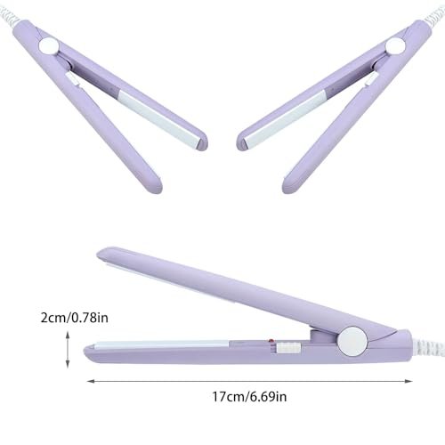 HuGuWdy Mini Hair Straightener - 2 in 1 Straight & Curl, Travel Size Flat Iron with Tourmaline Ceramic Plates, US Plug (Purple) Avelisse