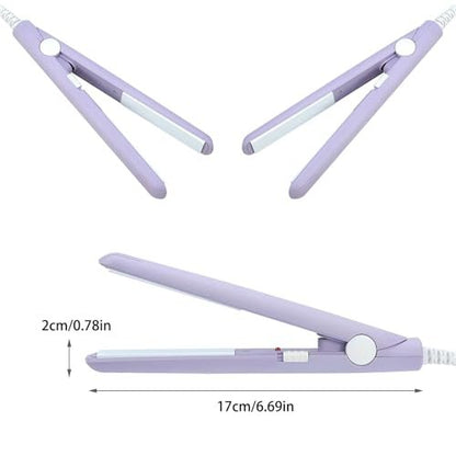 HuGuWdy Mini Hair Straightener - 2 in 1 Straight & Curl, Travel Size Flat Iron with Tourmaline Ceramic Plates, US Plug (Purple) Avelisse