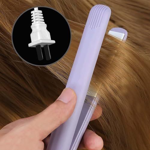 HuGuWdy Mini Hair Straightener - 2 in 1 Straight & Curl, Travel Size Flat Iron with Tourmaline Ceramic Plates, US Plug (Purple) Avelisse