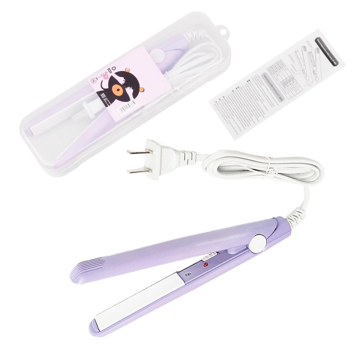 HuGuWdy Mini Hair Straightener - 2 in 1 Straight & Curl, Travel Size Flat Iron with Tourmaline Ceramic Plates, US Plug (Purple) Avelisse