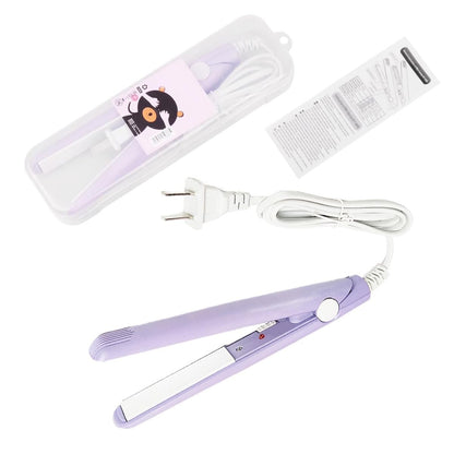 HuGuWdy Mini Hair Straightener - 2 in 1 Straight & Curl, Travel Size Flat Iron with Tourmaline Ceramic Plates, US Plug (Purple) Avelisse