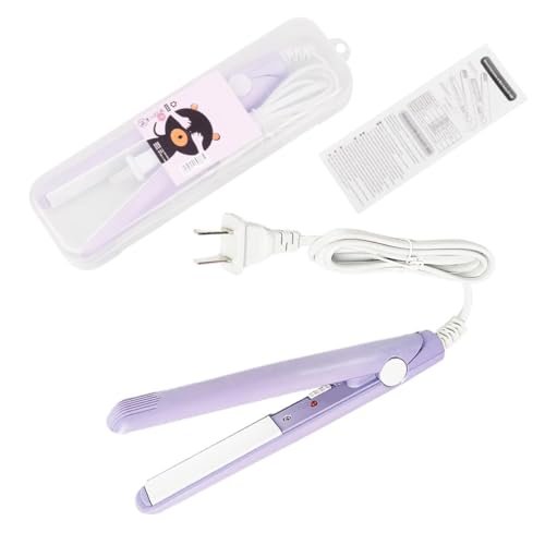 HuGuWdy Mini Hair Straightener - 2 in 1 Straight & Curl, Travel Size Flat Iron with Tourmaline Ceramic Plates, US Plug (Purple) Avelisse