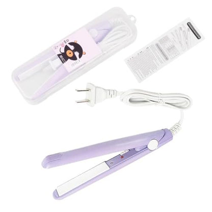 HuGuWdy Mini Hair Straightener - 2 in 1 Straight & Curl, Travel Size Flat Iron with Tourmaline Ceramic Plates, US Plug (Purple) Avelisse