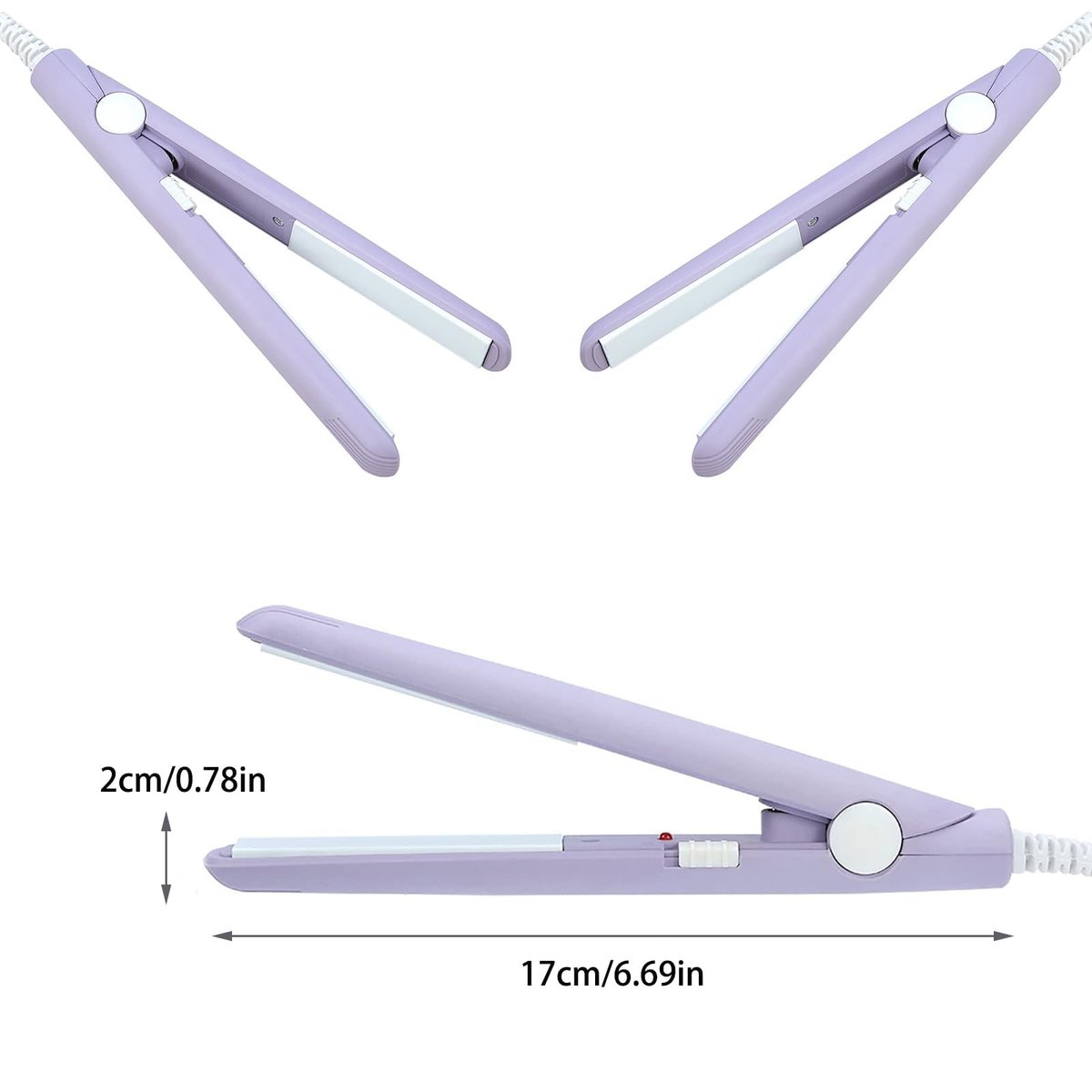 HuGuWdy Mini Hair Straightener - 2 in 1 Straight & Curl, Travel Size Flat Iron with Tourmaline Ceramic Plates, US Plug (Purple) Avelisse