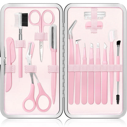 17-in-1 Eyebrow Kit with Tweezers, Scissors, Trimmer, and Brow Brushes - Professional Grooming Set for Women
