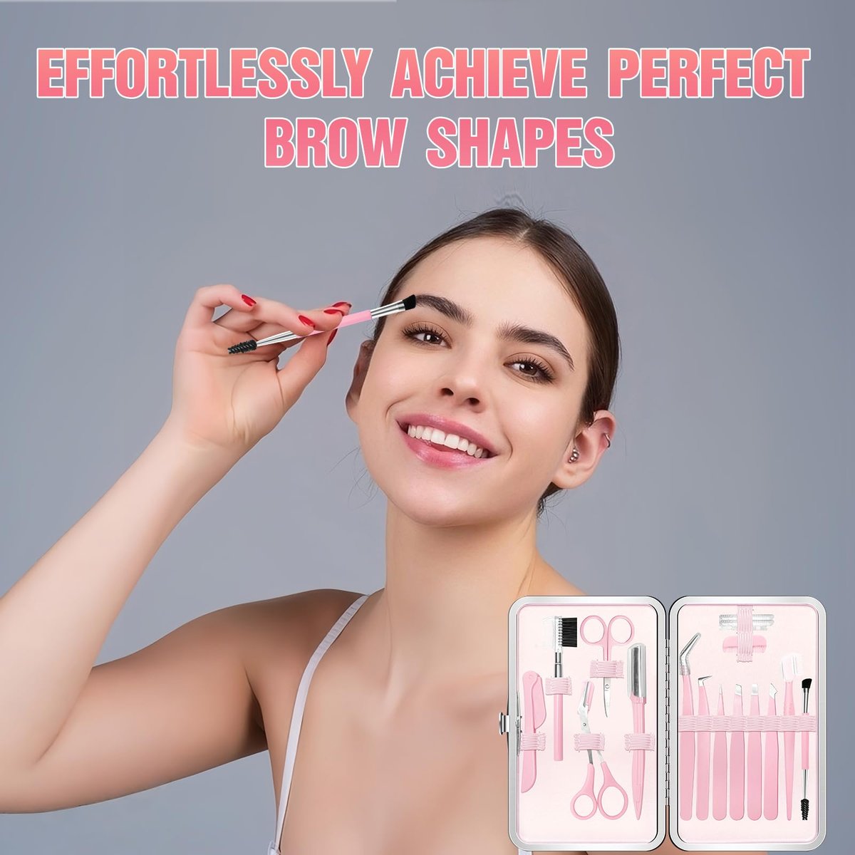 17-in-1 Eyebrow Kit with Tweezers, Scissors, Trimmer, and Brow Brushes - Professional Grooming Set for Women - görsel 13