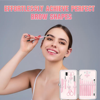 17-in-1 Eyebrow Kit with Tweezers, Scissors, Trimmer, and Brow Brushes - Professional Grooming Set for Women