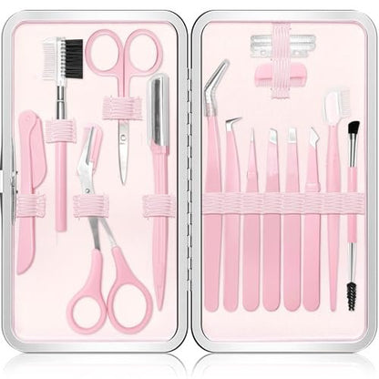 17-in-1 Eyebrow Kit with Tweezers, Scissors, Trimmer, and Brow Brushes - Professional Grooming Set for Women