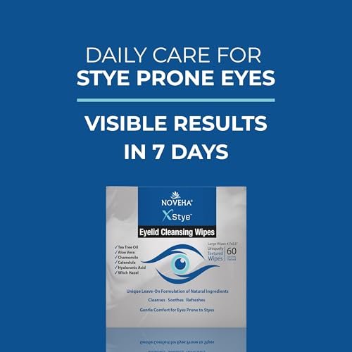 NOVEHA 60-Pack Stye Relief Eyelid & Lash Wipes with Tea Tree Oil, Hyaluronic Acid, Aloe Vera, Chamomile & Green Tea – Gently Soothes, Hydrates & Refreshes for Dry, Itchy Eyes & Blepharitis – Hypoallergenic Biodegradable Wipes Avelisse