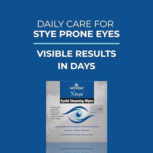 NOVEHA 60-Pack Stye Relief Eyelid & Lash Wipes with Tea Tree Oil, Hyaluronic Acid, Aloe Vera, Chamomile & Green Tea – Gently Soothes, Hydrates & Refreshes for Dry, Itchy Eyes & Blepharitis – Hypoallergenic Biodegradable Wipes Avelisse