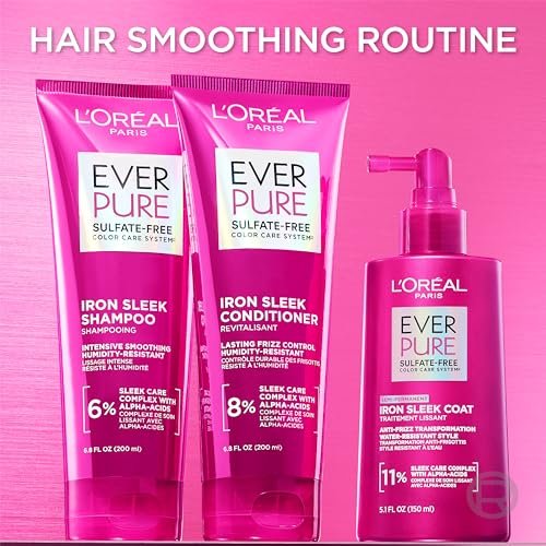 L'Oreal Paris EverPure Sulfate Free Iron Sleek Smoothing Shampoo, Frizz Control & Humidity-Resistant with Alpha-Acids, 6.8 Fl Oz - görsel 6