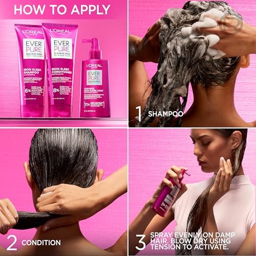 L'Oreal Paris EverPure Sulfate Free Iron Sleek Smoothing Shampoo, Frizz Control & Humidity-Resistant with Alpha-Acids, 6.8 Fl Oz - görsel 12
