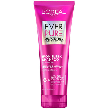 L'Oreal Paris EverPure Sulfate Free Iron Sleek Smoothing Shampoo, Frizz Control & Humidity-Resistant with Alpha-Acids, 6.8 Fl Oz