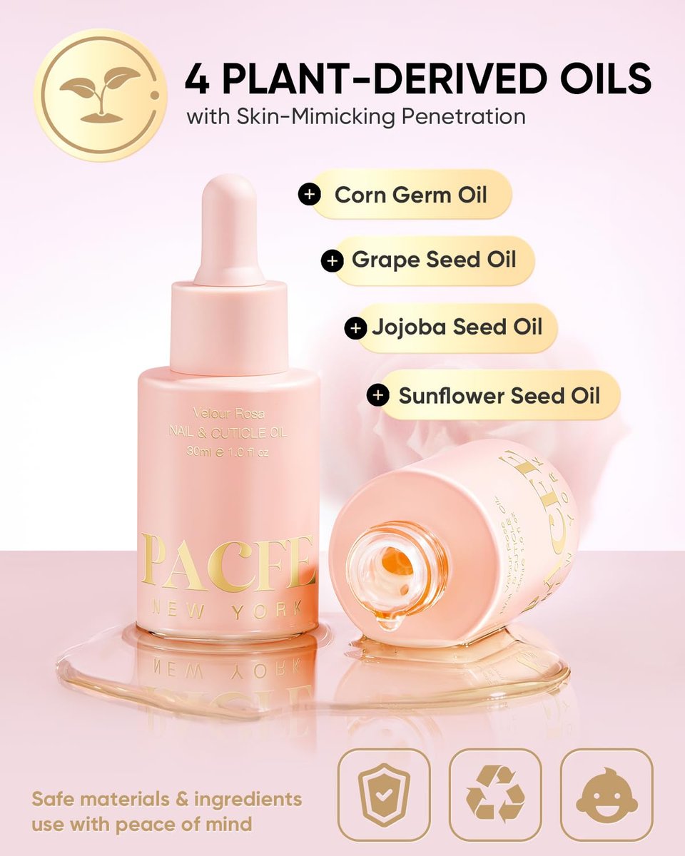 PACFE Velour Rosa Nail and Cuticle Oil - 100% Natural Plant-Based Treatment with Jojoba Oil, Squalane & Vitamin E - Deep Hydration for Dry Damaged Nails & Cuticle - Non-Greasy, Rose Scent, 1.0 fl oz Avelisse