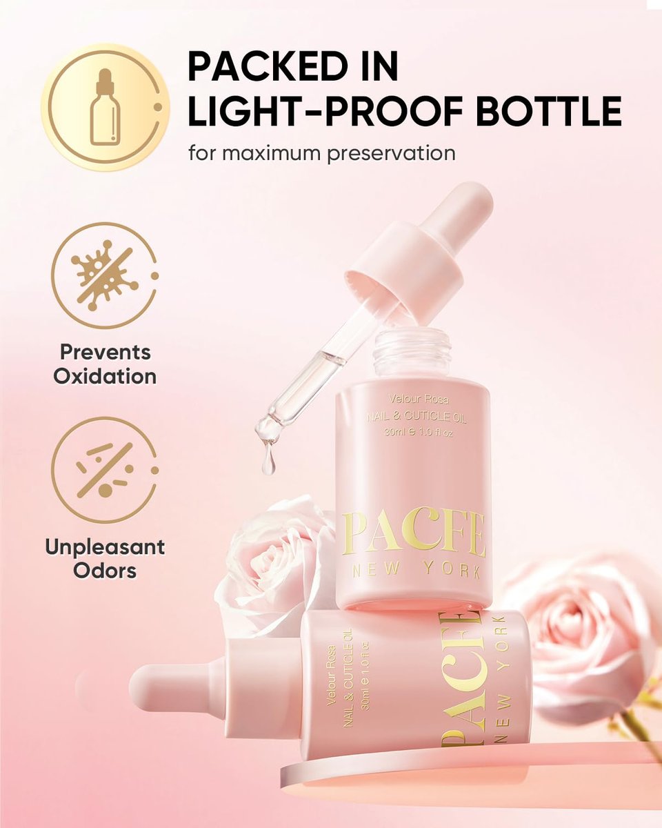 PACFE Velour Rosa Nail and Cuticle Oil - 100% Natural Plant-Based Treatment with Jojoba Oil, Squalane & Vitamin E - Deep Hydration for Dry Damaged Nails & Cuticle - Non-Greasy, Rose Scent, 1.0 fl oz Avelisse