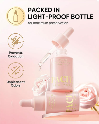 PACFE Velour Rosa Nail and Cuticle Oil - 100% Natural Plant-Based Treatment with Jojoba Oil, Squalane & Vitamin E - Deep Hydration for Dry Damaged Nails & Cuticle - Non-Greasy, Rose Scent, 1.0 fl oz Avelisse