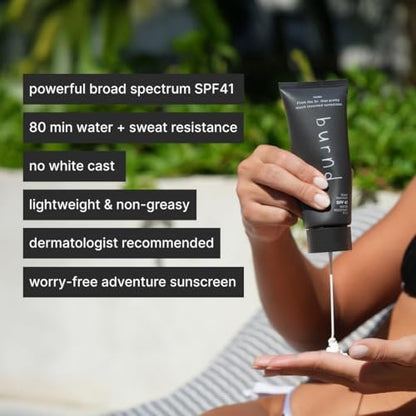 burnd SPF41 Broad Spectrum Sunscreen, Dries Clear & Invisible Finish, Transparent Zinc Oxide, Water Resistant 80 Minutes, Fragrance Free, 3.4 fl oz Avelisse