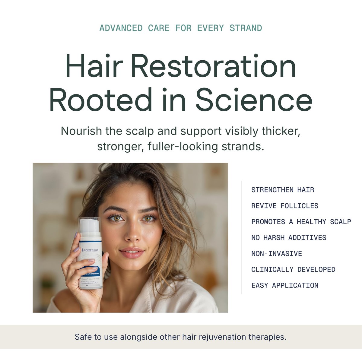 KeraFactor 2-in-1 Scalp Stimulating Shampoo & Conditioner - Drug-Free, Sulfate-Free & Paraben-Free - Growth Factor Formula for Fuller, Thicker Looking Hair - 100 ml Avelisse